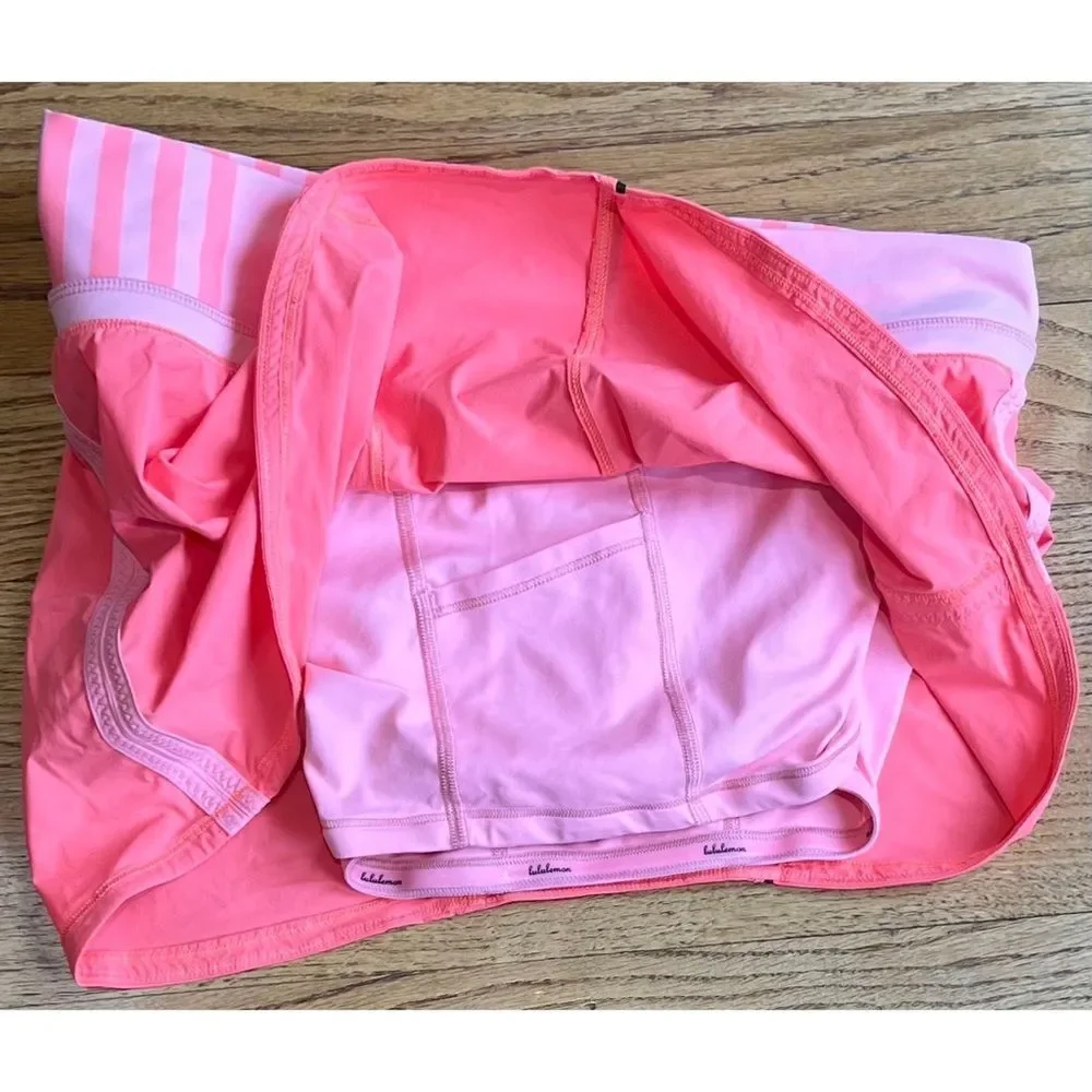 Lululemon Run Pace Skirt Pop Orange Pink Bleached Coral Ocean Stripe Sz 8
